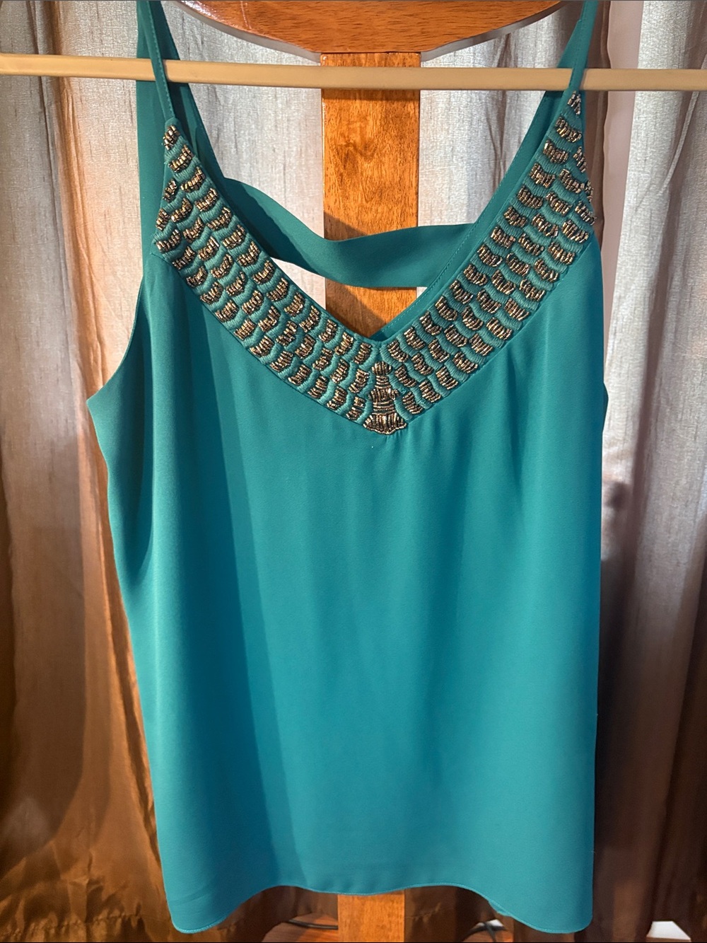 Greylin Teal Beaded V-Neck Camisole Lined XL embellished